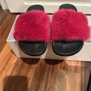 Givenchy Black and Burgundy Fur Slides